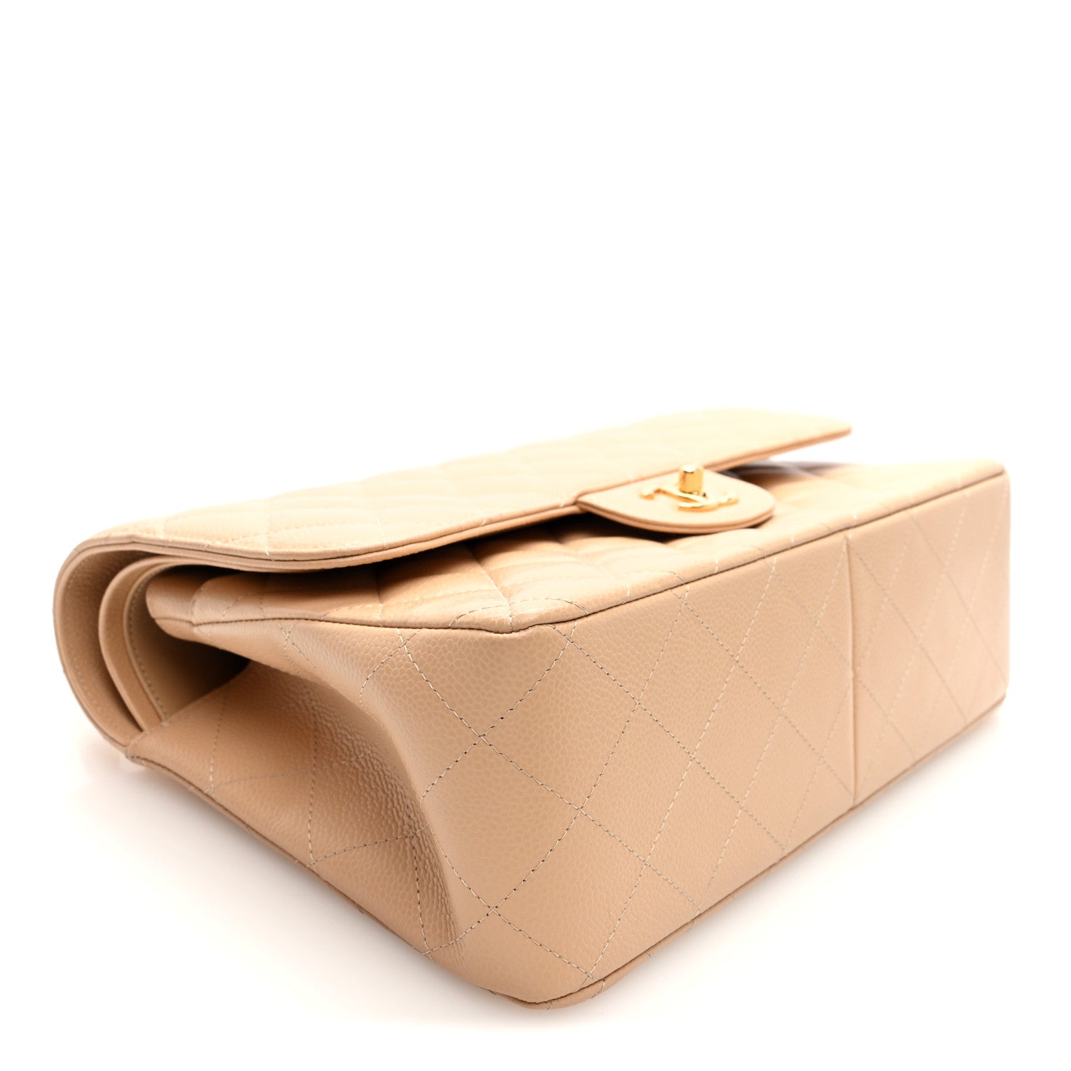 Caviar Quilted Jumbo Double Flap Light Beige