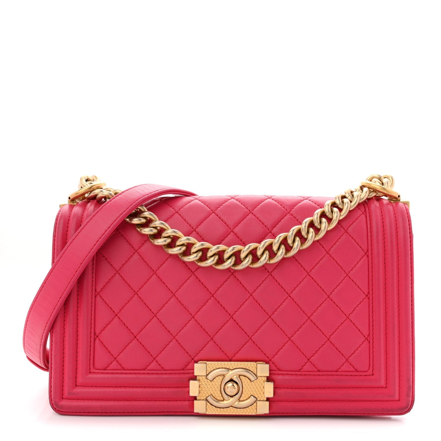 Lambskin Quilted Medium Boy Flap Fuchsia