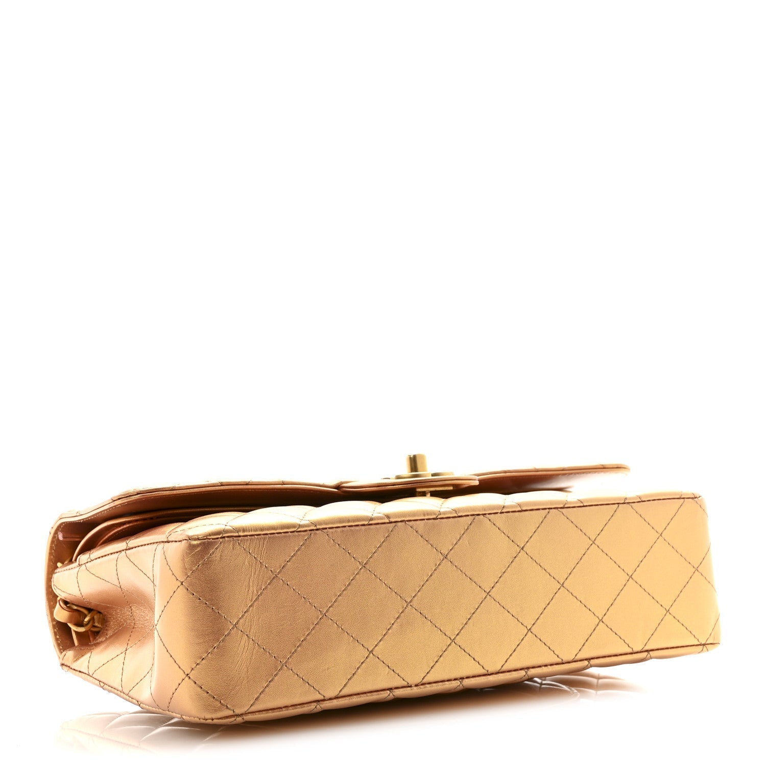 Metallic Lambskin Quilted Medium Double Flap Golden
