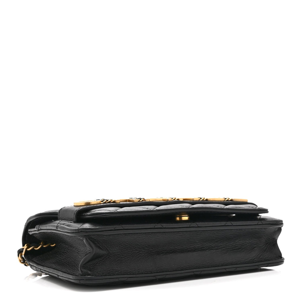 Calfskin Quilted Enchained Wallet On Chain WOC Black