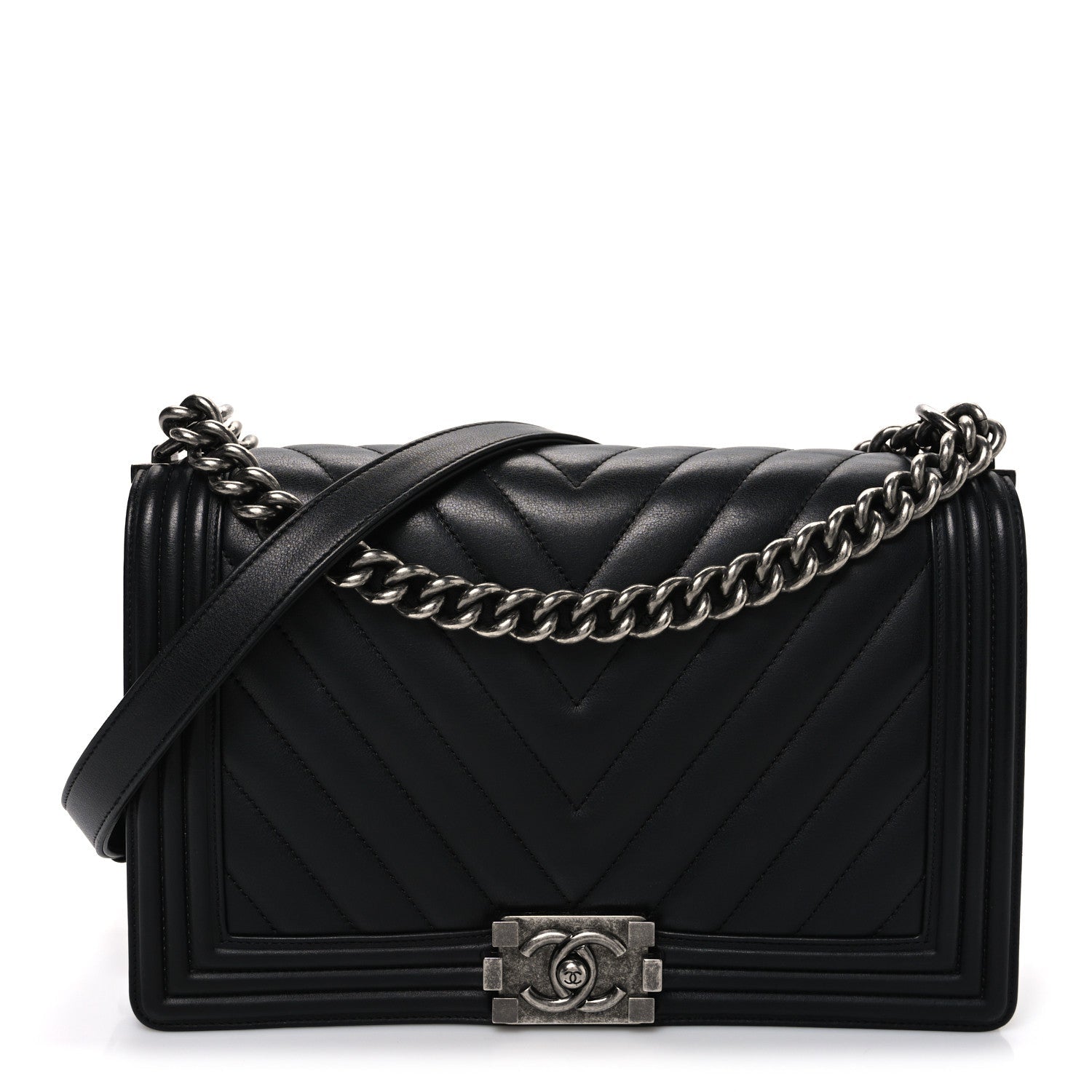 Lambskin Chevron Quilted New Medium Boy Flap Black