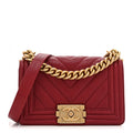 Caviar Chevron Quilted Small Boy Flap Dark Red