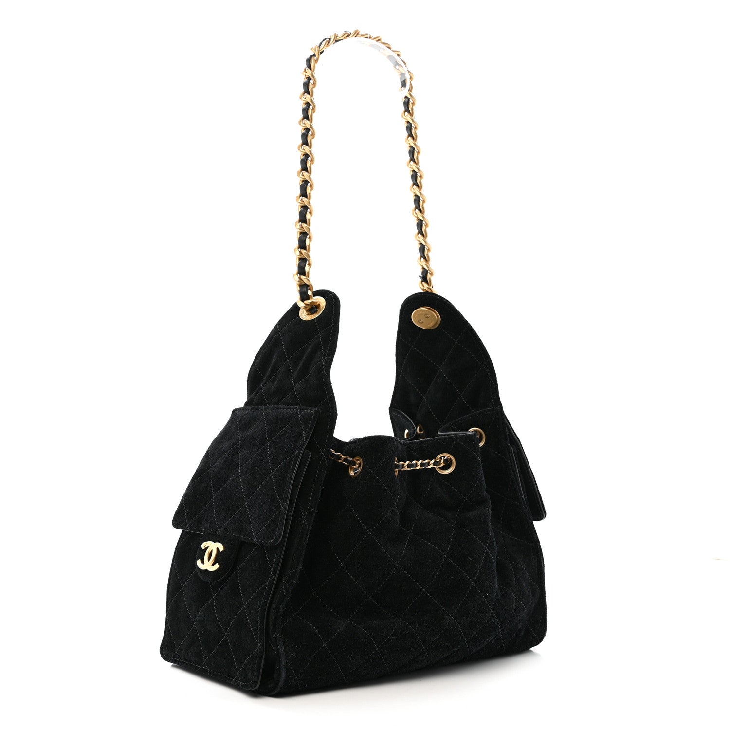 Suede Quilted Small Chanel 25 Handbag Black