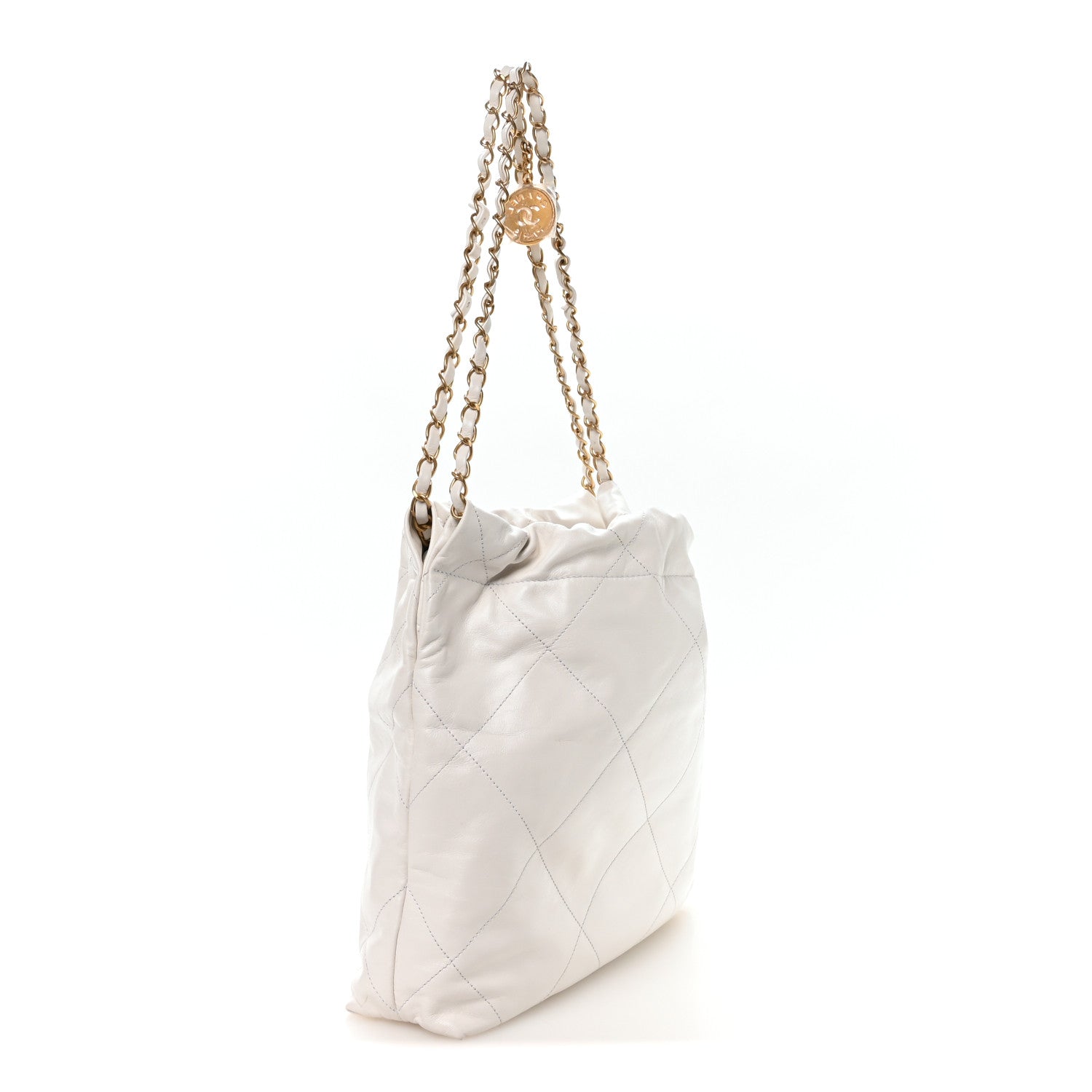 Shiny Calfskin Quilted Small Chanel 22 White