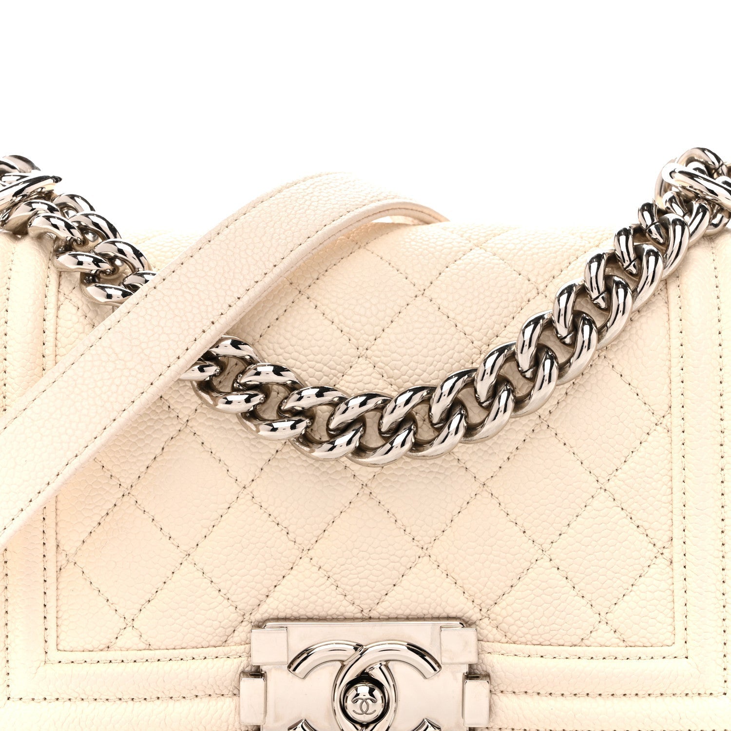 Caviar Quilted Small Boy Flap White