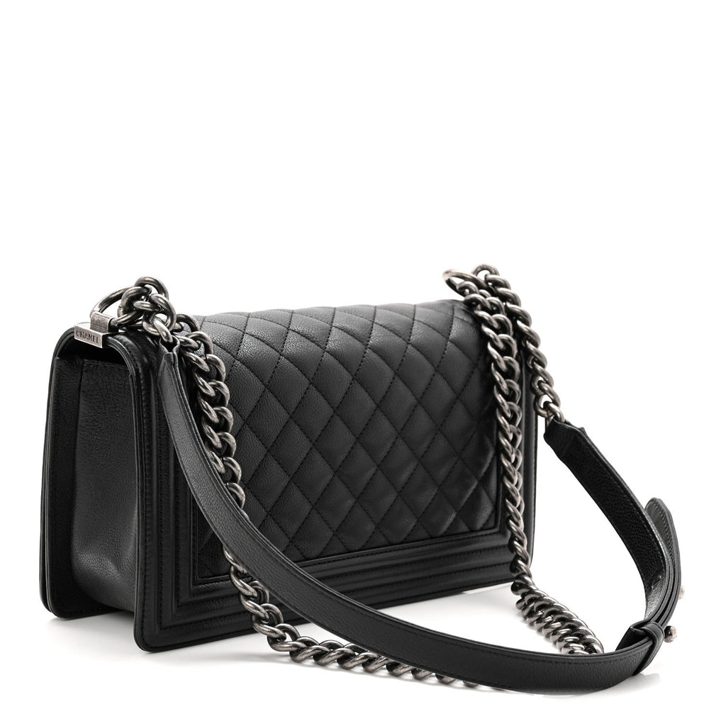 Grained Calfskin Quilted Medium Boy Flap Black