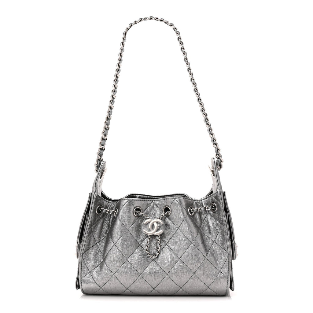 Metallic Caviar Quilted Mini Chanel 25 Handbag Anthracite