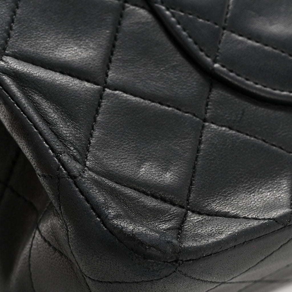 Lambskin Quilted Medium Double Flap Black
