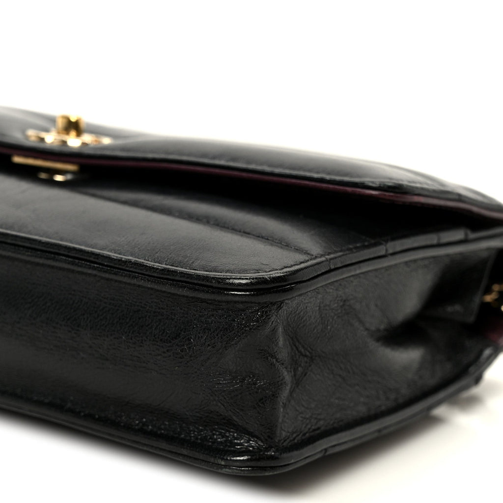 Lambskin Chevron Quilted Wallet On Chain WOC Black