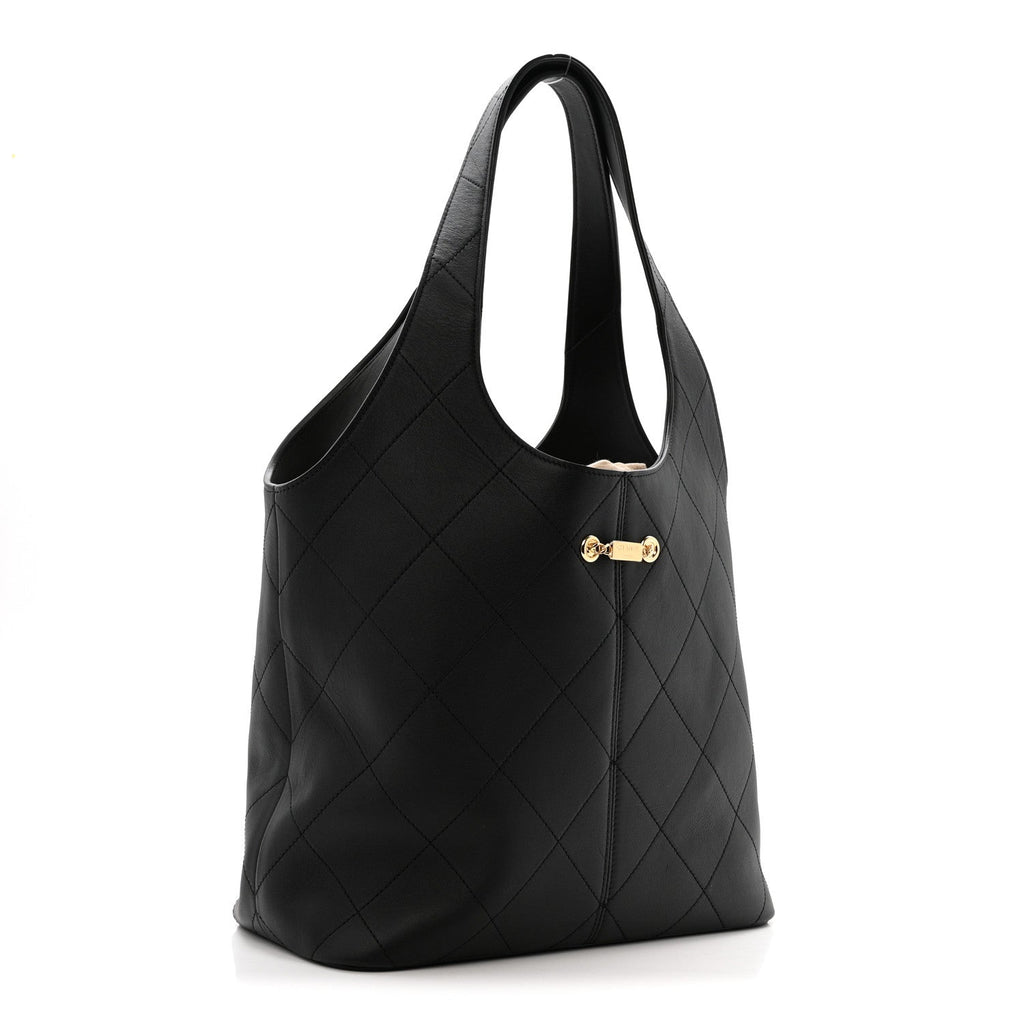 Calfskin Quilted Large Shopping Bag Black