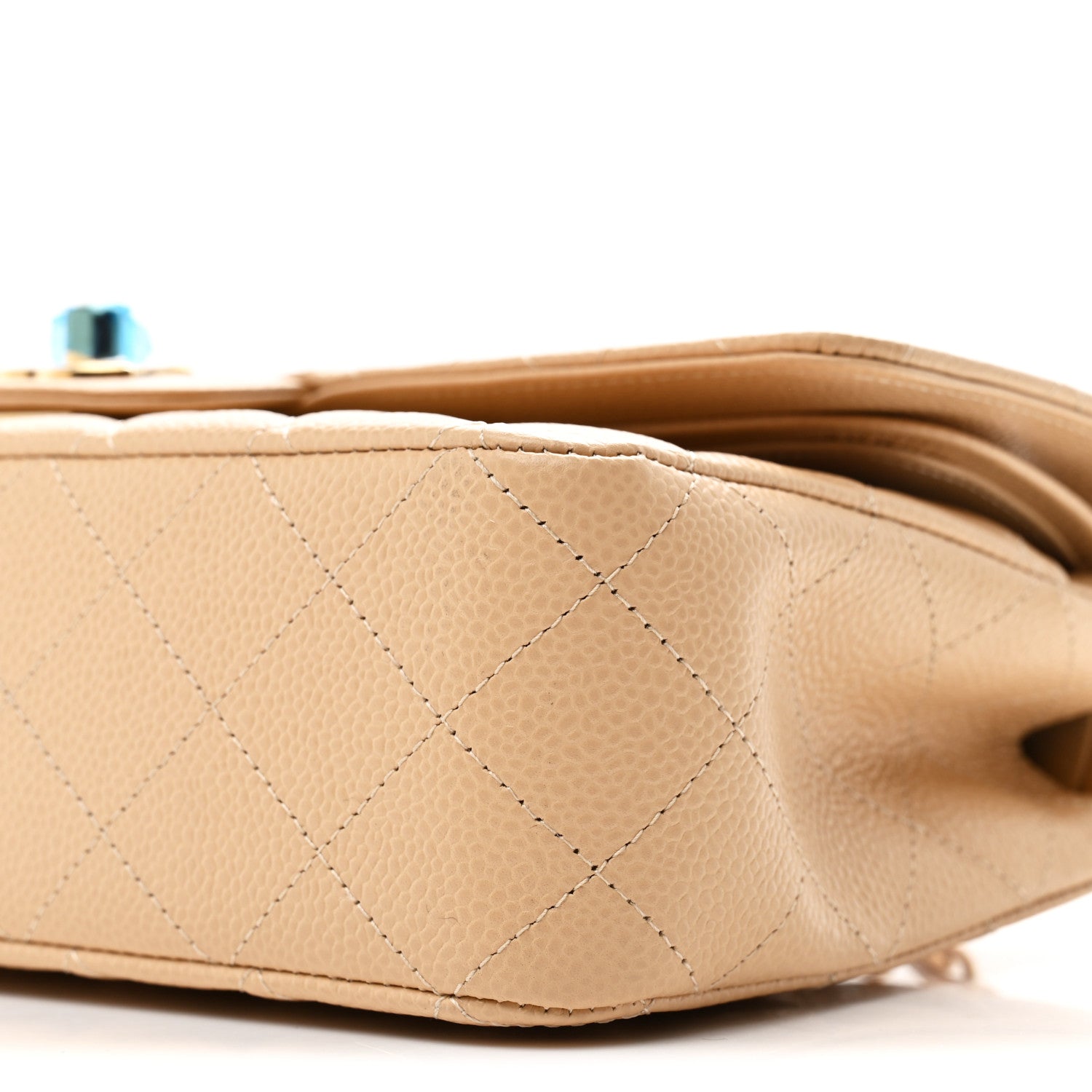 Caviar Quilted Medium Double Flap Beige