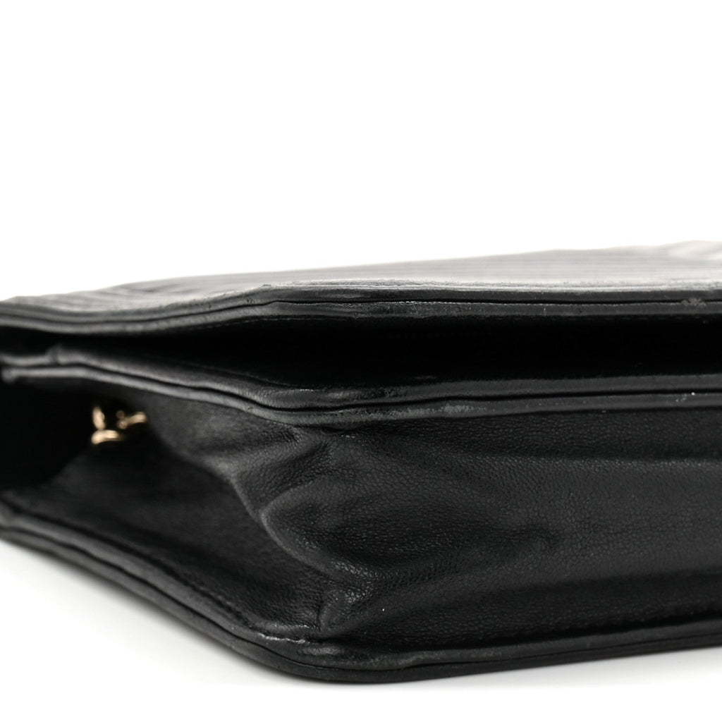 Lambskin Chevron Boy Wallet On Chain WOC Black