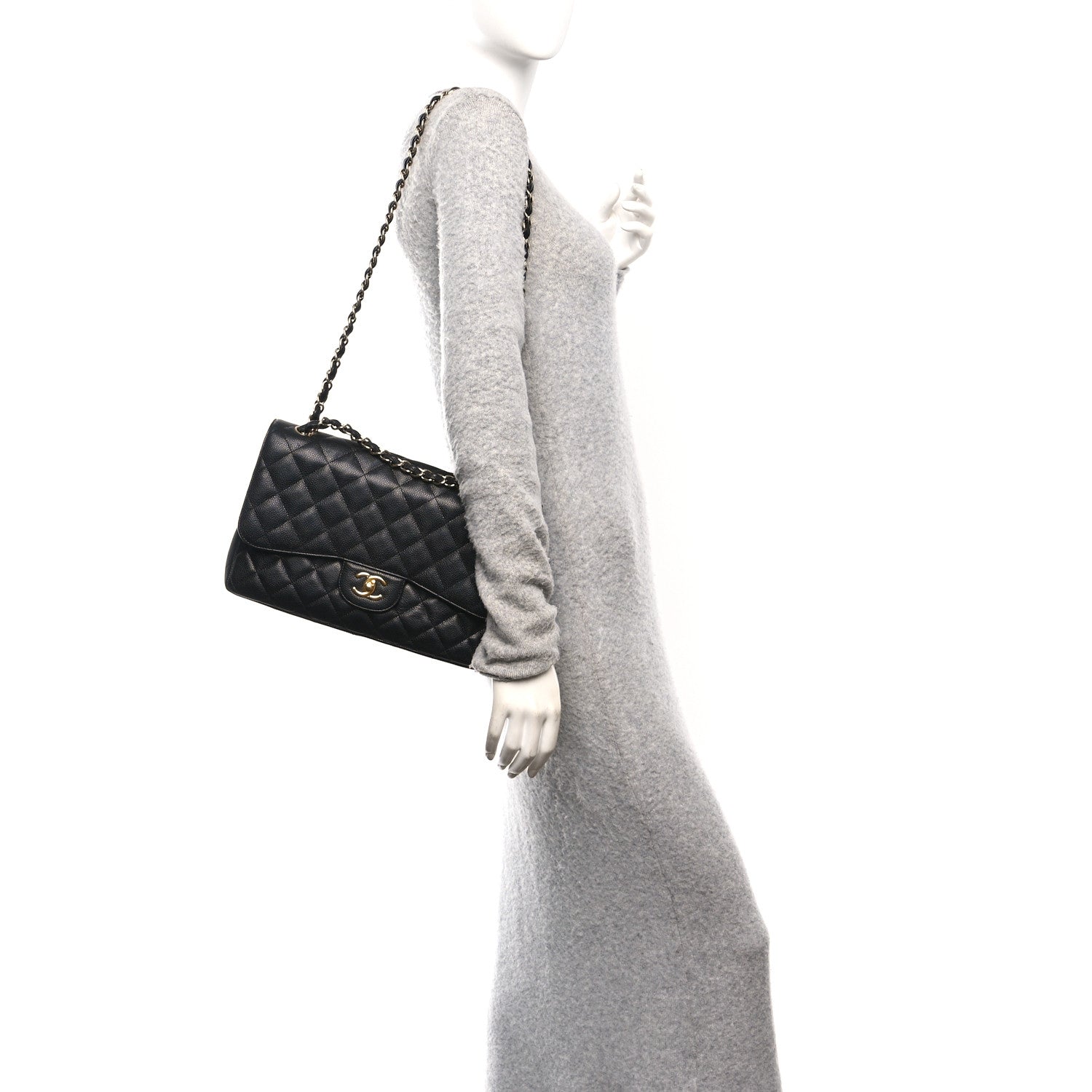 Caviar Quilted Jumbo Double Flap Black