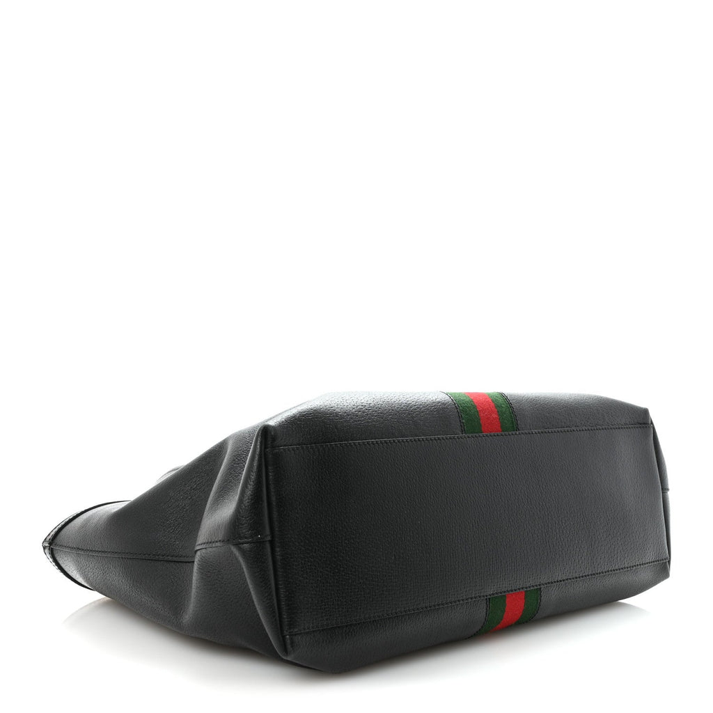 Textured Calfskin Web Medium Ophidia Shopping Tote Black