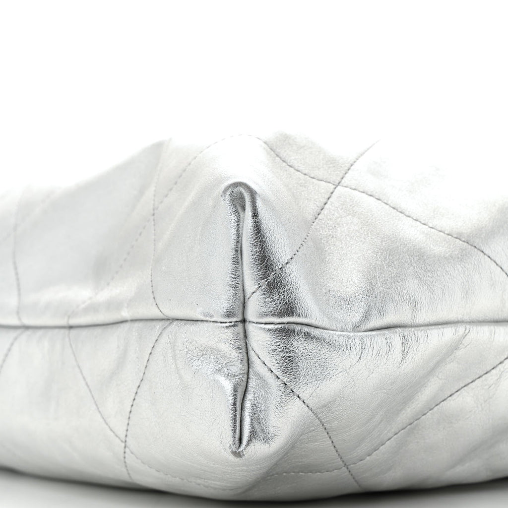 Metallic Calfskin Quilted Chanel 22 Silver