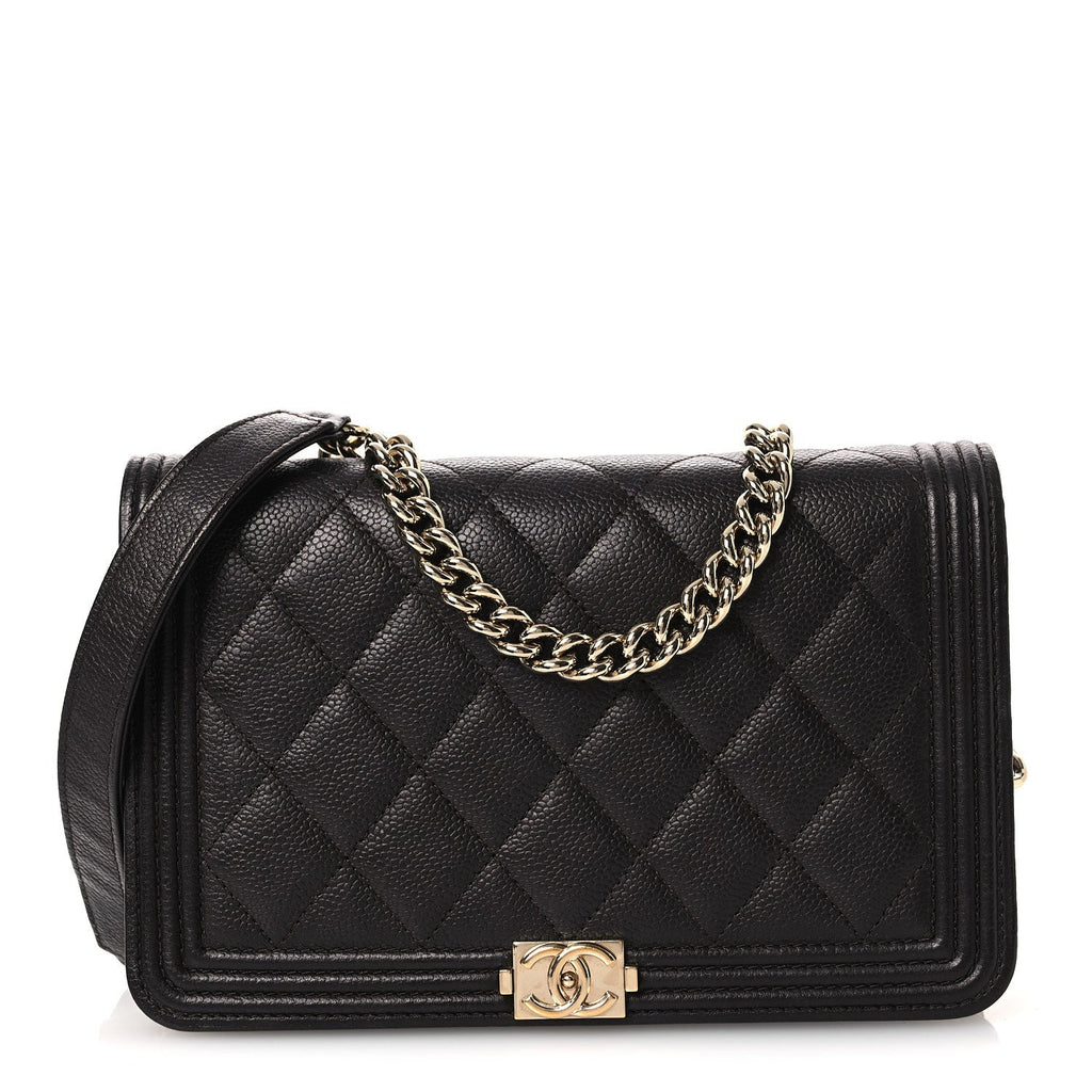 Caviar Quilted Boy Wallet On Chain WOC Dark Brown
