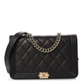 Caviar Quilted Boy Wallet On Chain WOC Dark Brown