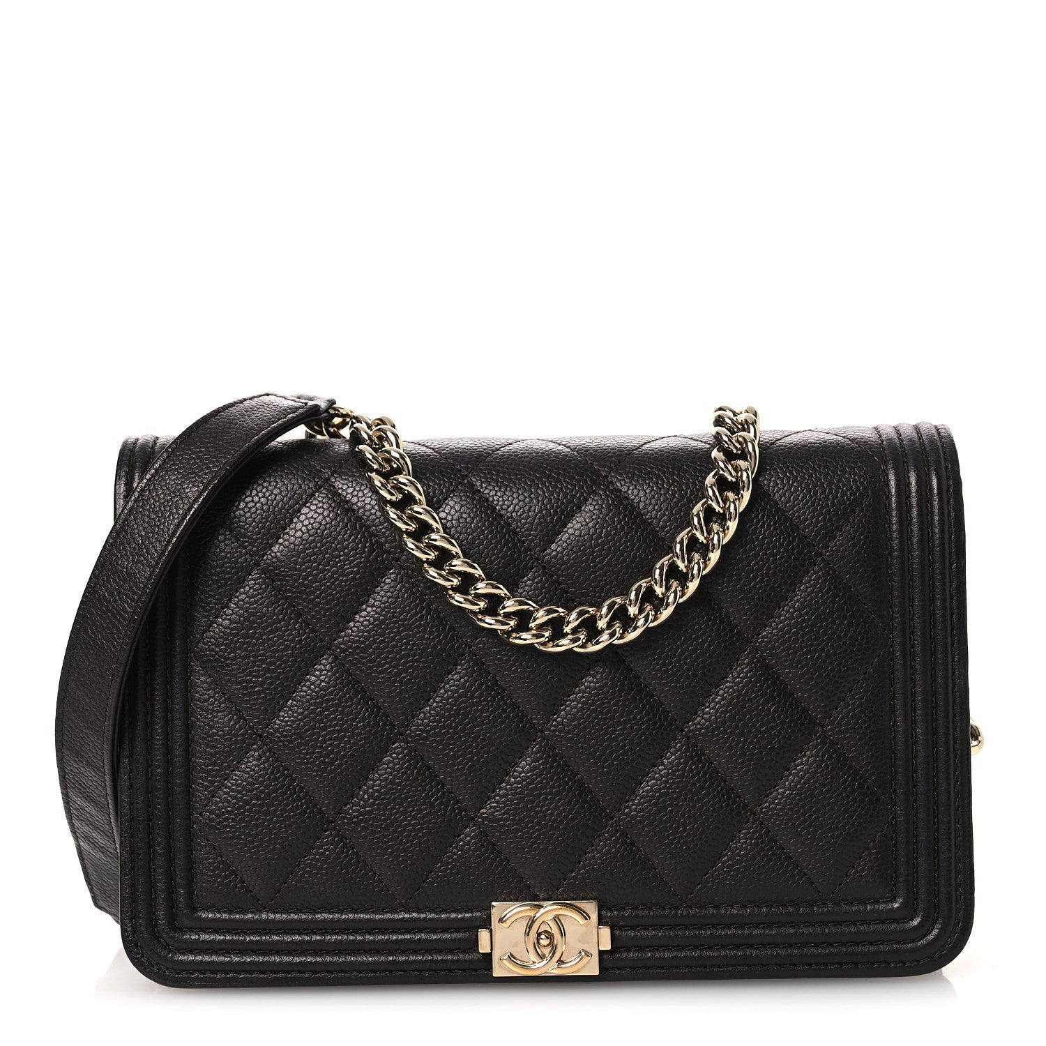 Caviar Quilted Boy Wallet On Chain WOC Dark Brown