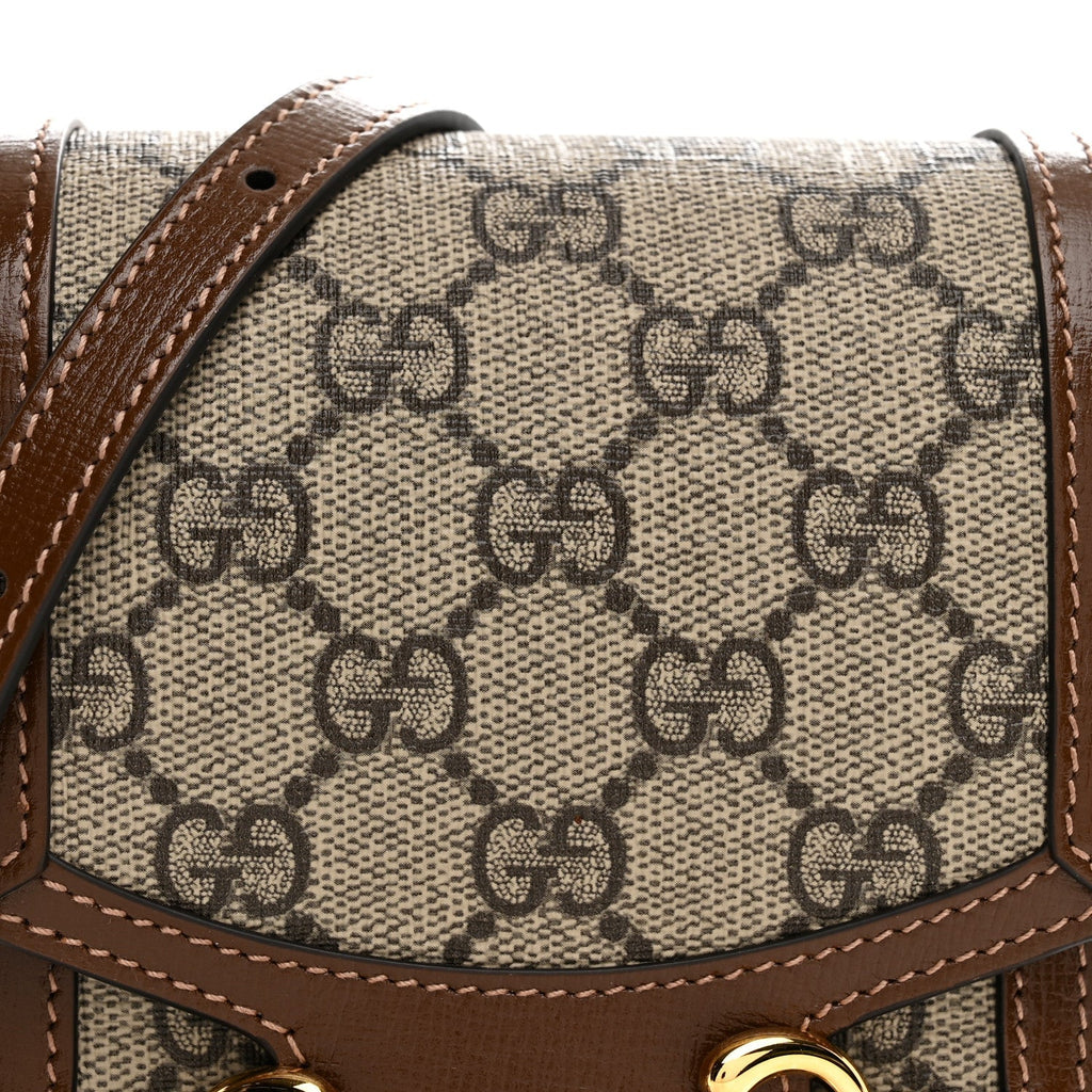 GG Supreme Monogram Mini Horsebit 1955 Crossbody Bag Beige Brown Sugar