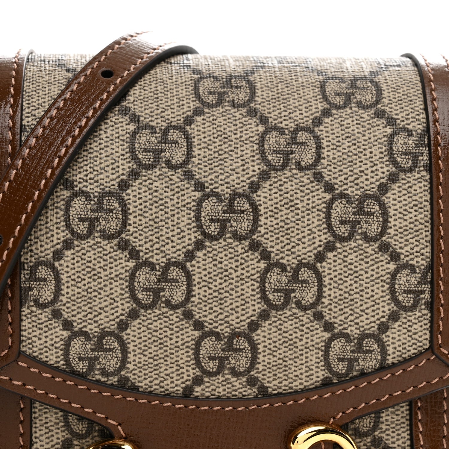 GG Supreme Monogram Mini Horsebit 1955 Crossbody Bag Beige Brown Sugar