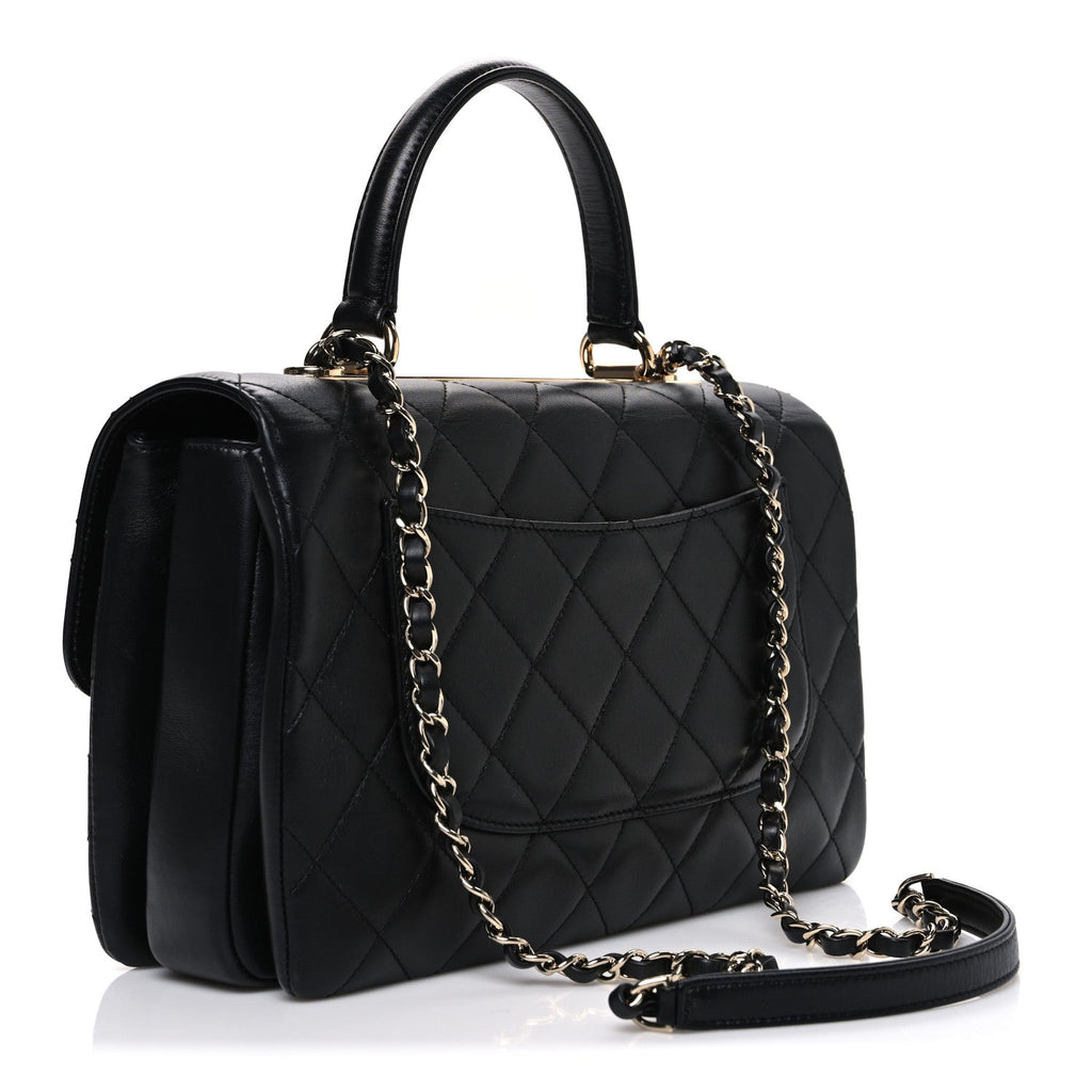 Lambskin Quilted Medium Trendy CC Flap Dual Handle Bag Black