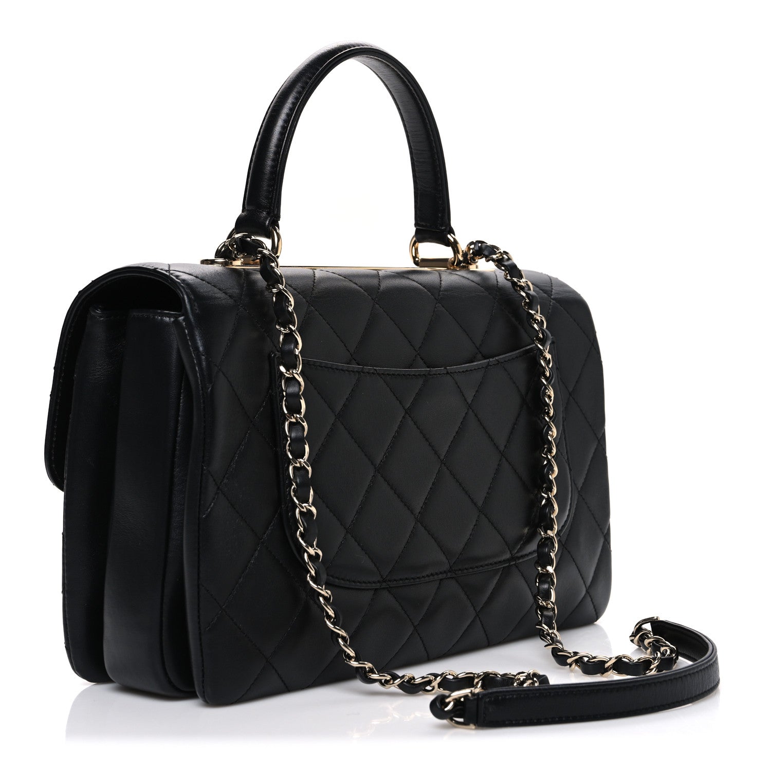 Lambskin Quilted Medium Trendy CC Flap Dual Handle Bag Black