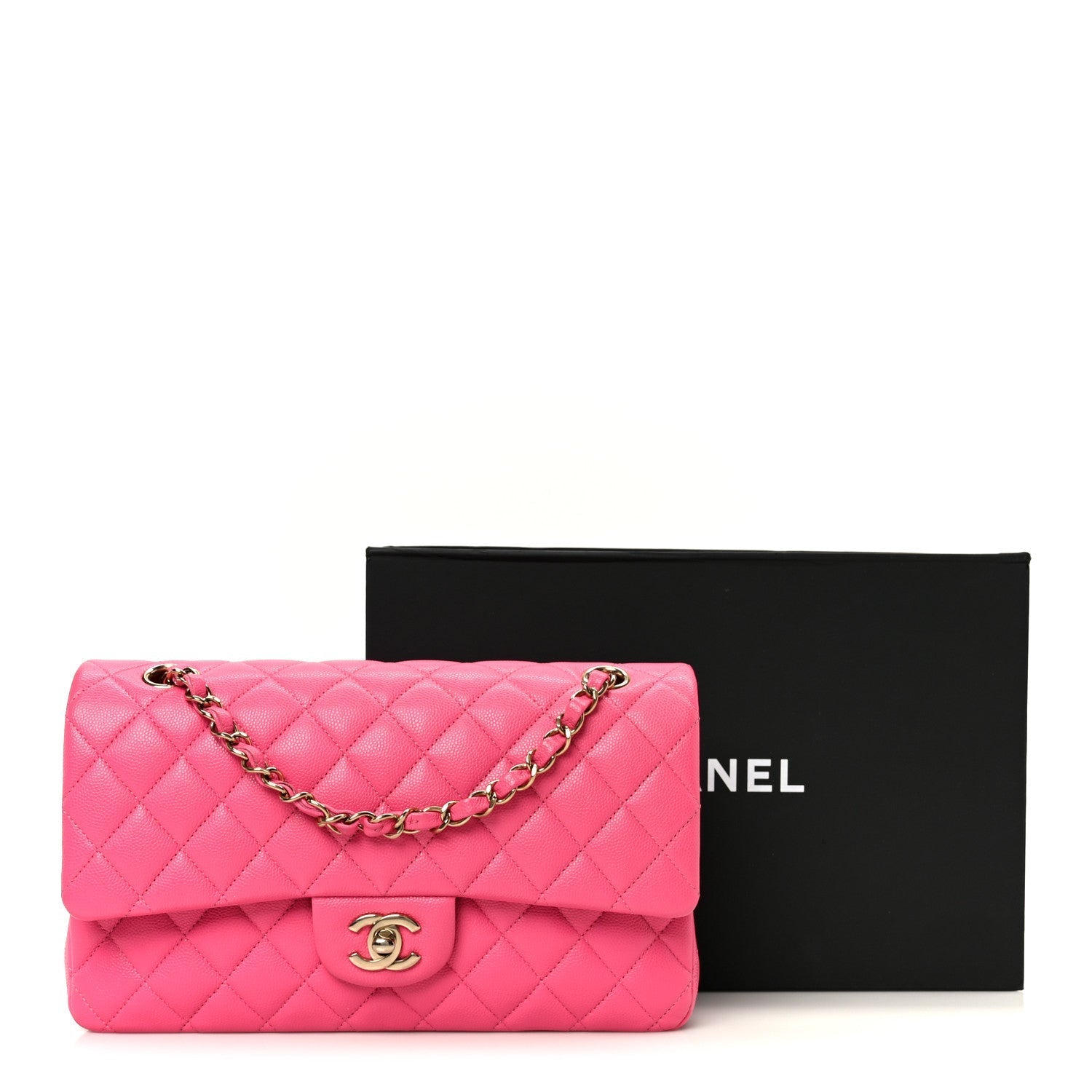 Caviar Quilted Medium Double Flap Pink