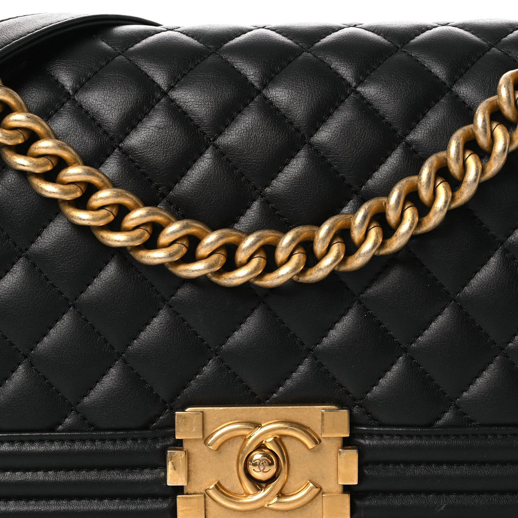 Lambskin Quilted Medium Boy Flap Black