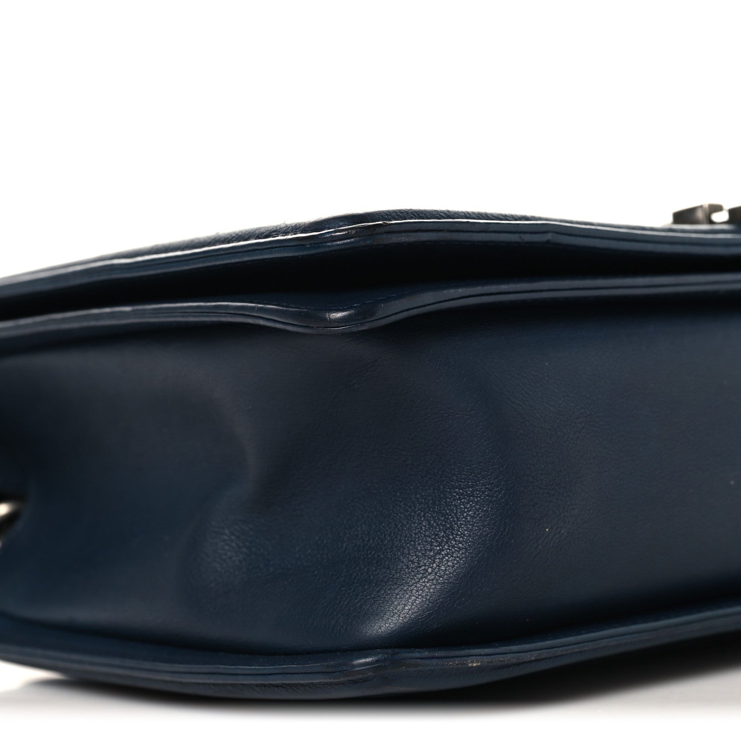 Calfskin Quilted Double Stitch New Medium Boy Flap Navy Blue