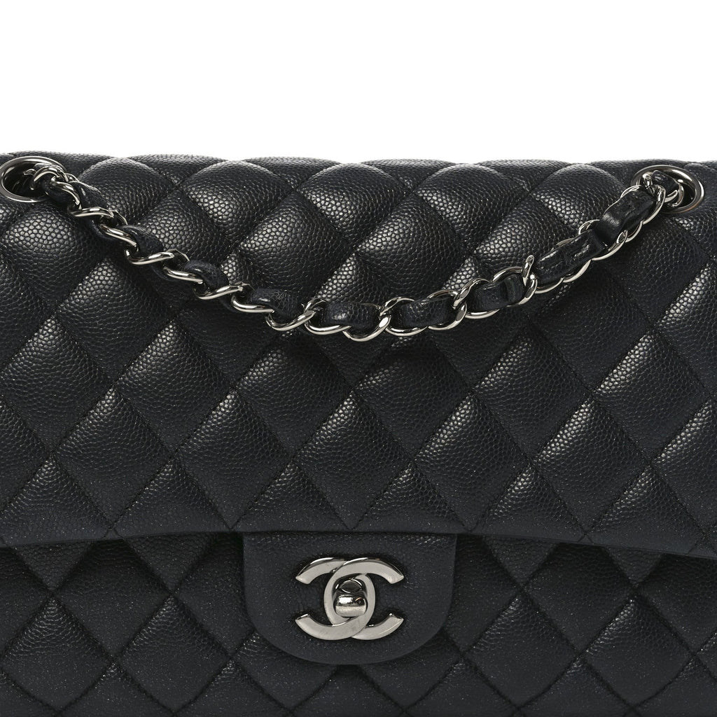 Iridescent Caviar Quilted Medium Double Flap Black