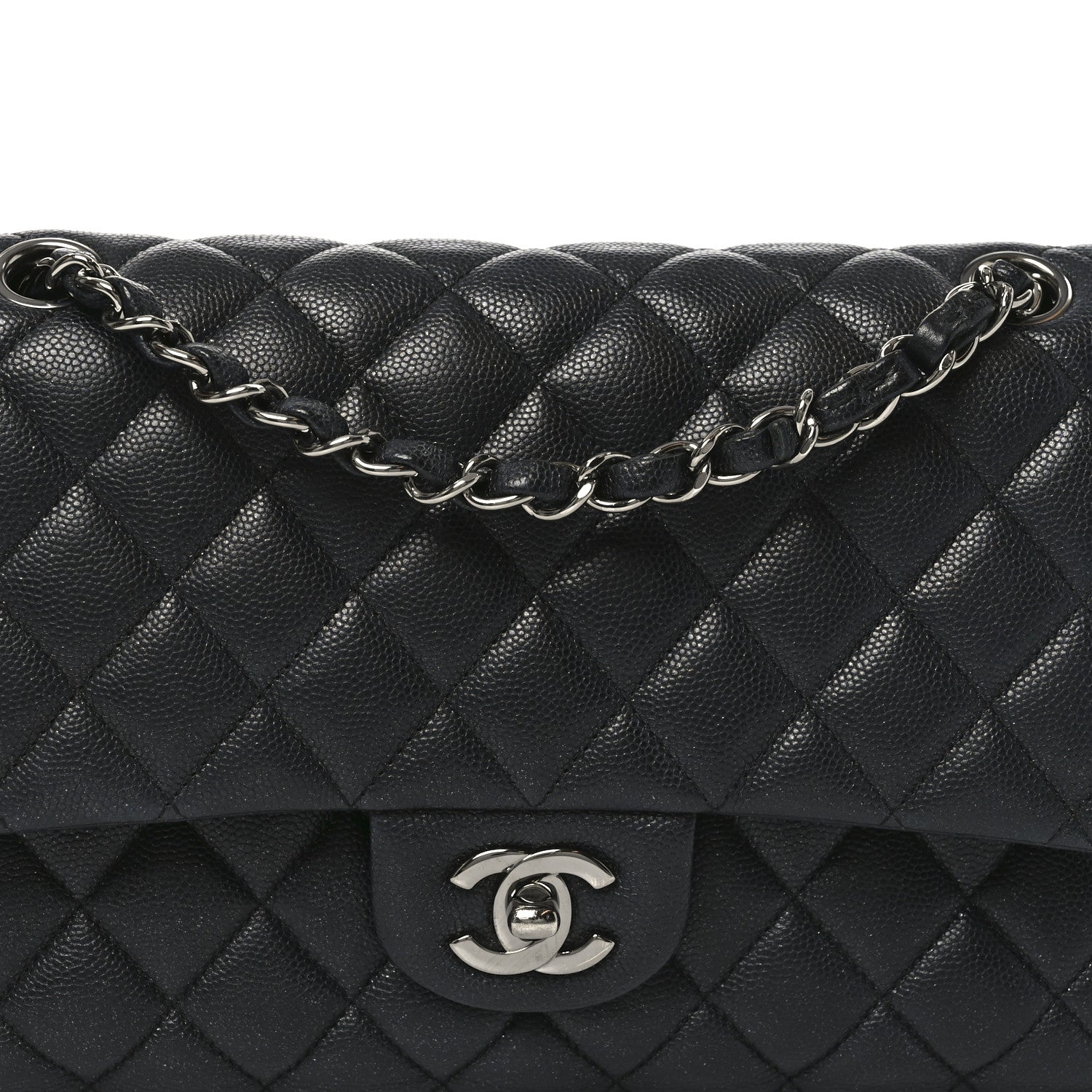 Iridescent Caviar Quilted Medium Double Flap Black