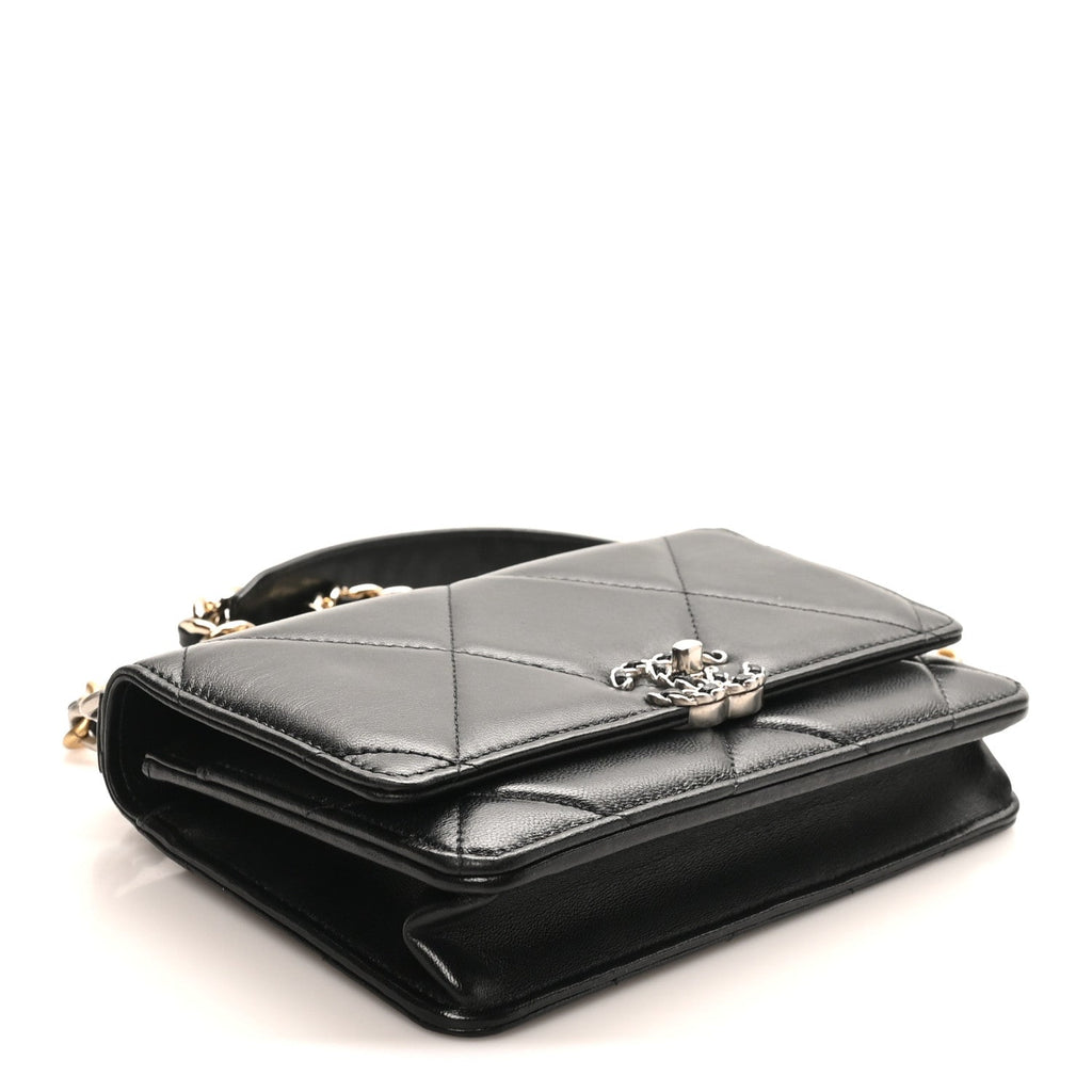 Lambskin Quilted Chanel 19 Wallet On Chain WOC Black