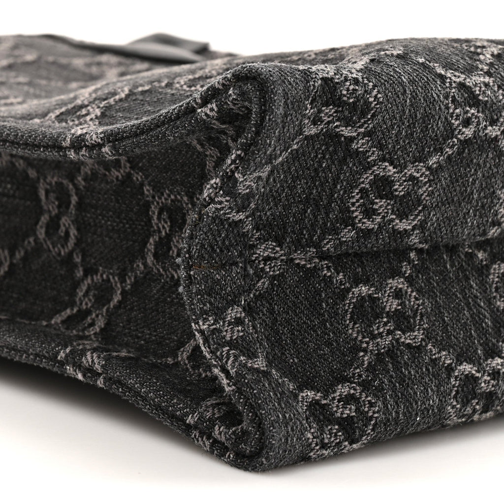 Denim GG Monogram Dollar Calfskin Mini Ophidia Tote Black Grey