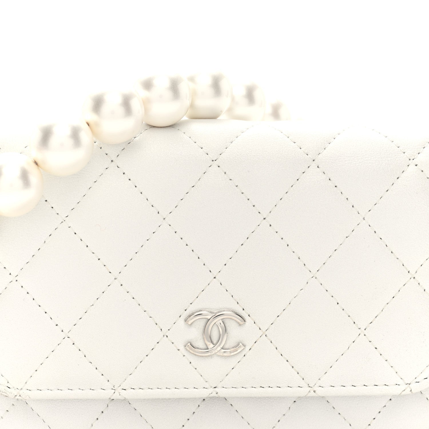 Lambskin Quilted Mini Pearl Wallet On Chain WOC White