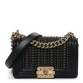 Calfskin Braided Small Boy Flap Black