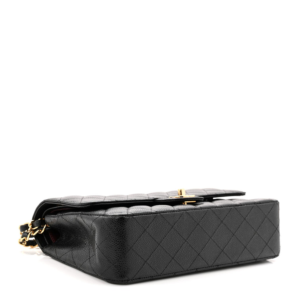 Caviar Quilted Medium Double Flap Black