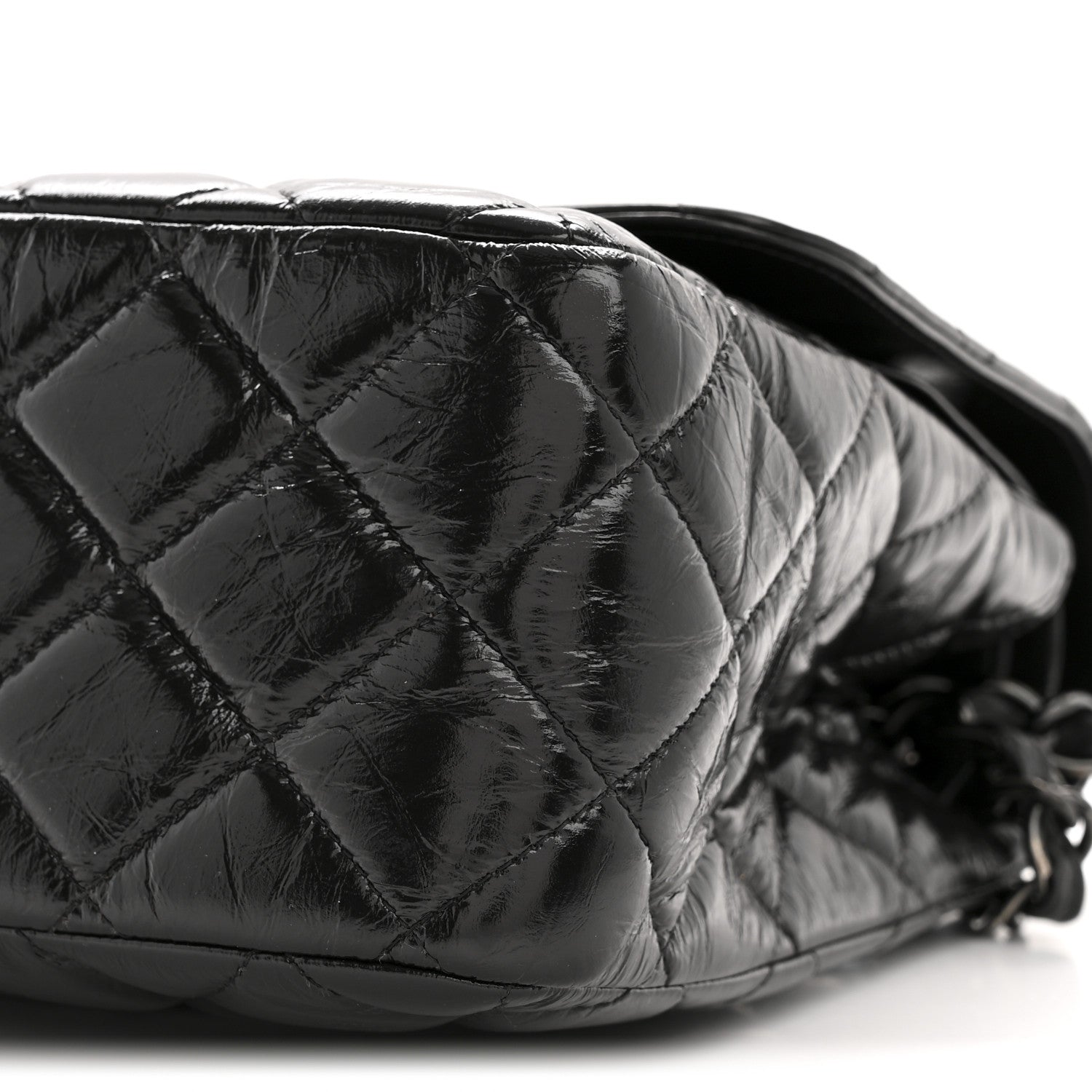 Shiny Crumpled Calfskin Quilted Jumbo Double Flap So Black