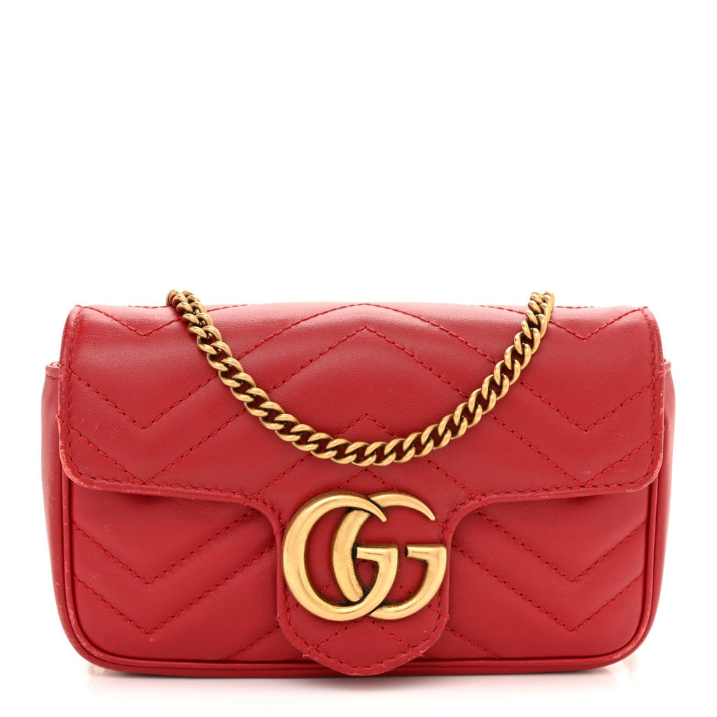 Calfskin Matelasse Super Mini GG Marmont Shoulder Bag Hibiscus Red