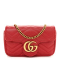 Calfskin Matelasse Super Mini GG Marmont Shoulder Bag Hibiscus Red