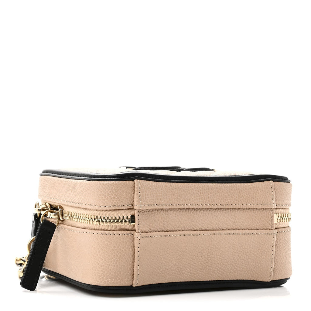 Caviar Quilted Small CC Filigree Vanity Case Beige Black