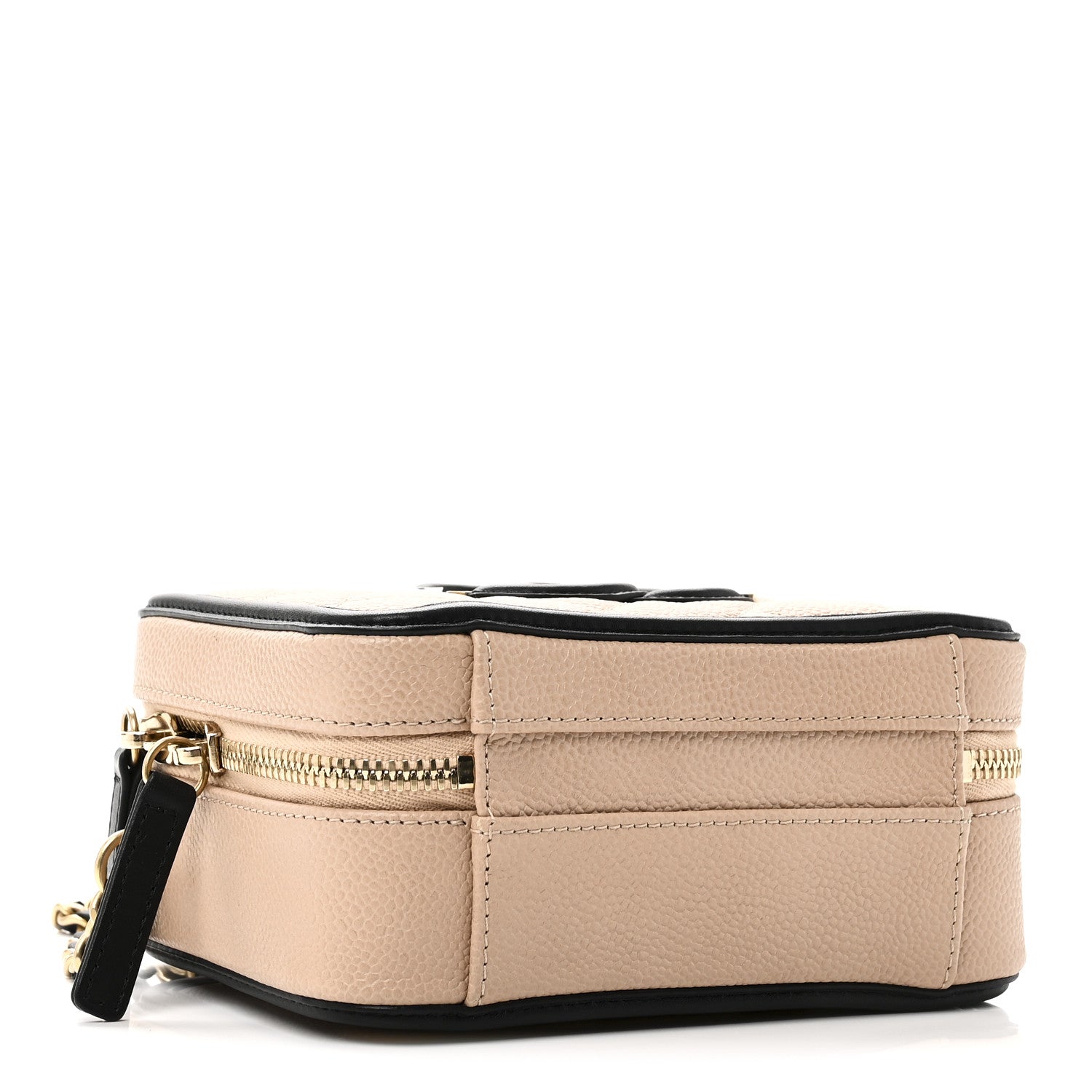 Caviar Quilted Small CC Filigree Vanity Case Beige Black