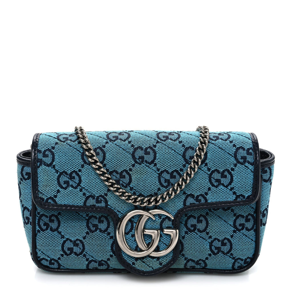Monogram Multicolor Matelasse Diagonal Super Mini GG Marmont Shoulder Bag Light Blue