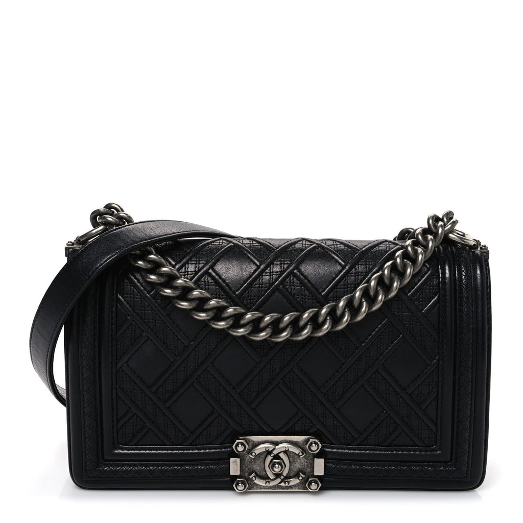 Lambskin Stitched Medium Boy Flap Black