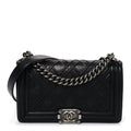 Lambskin Stitched Medium Boy Flap Black