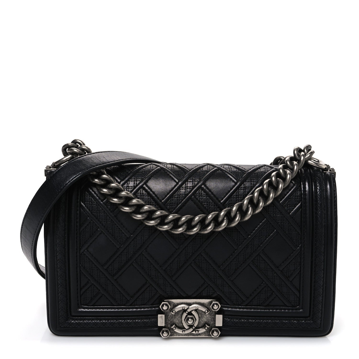 Lambskin Stitched Medium Boy Flap Black