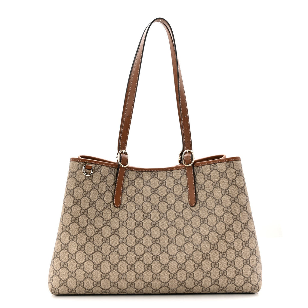 GG Supreme Monogram Emblem Large Tote Bag Beige Dark Brown