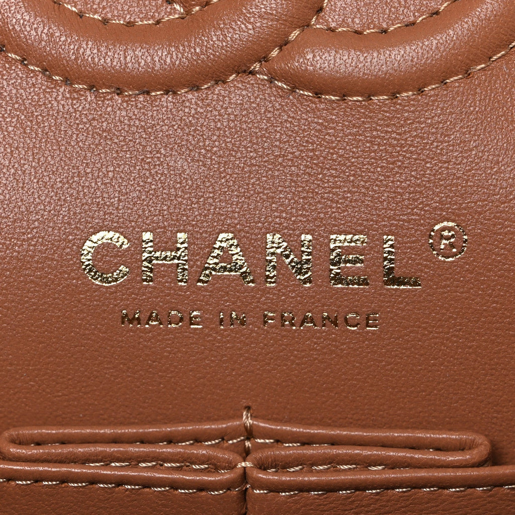 Lambskin Quilted Small Double Flap Brown