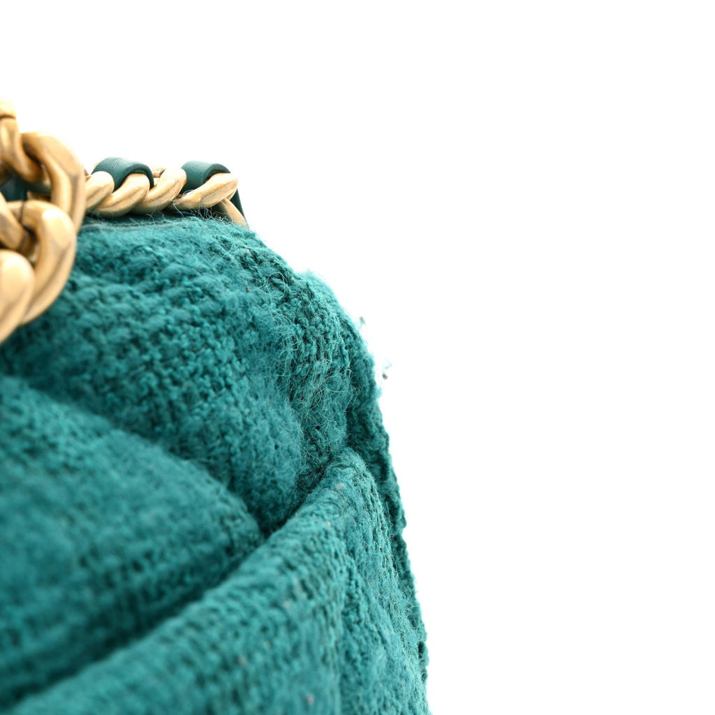 Tweed Quilted Large Chanel 19 Flap Green