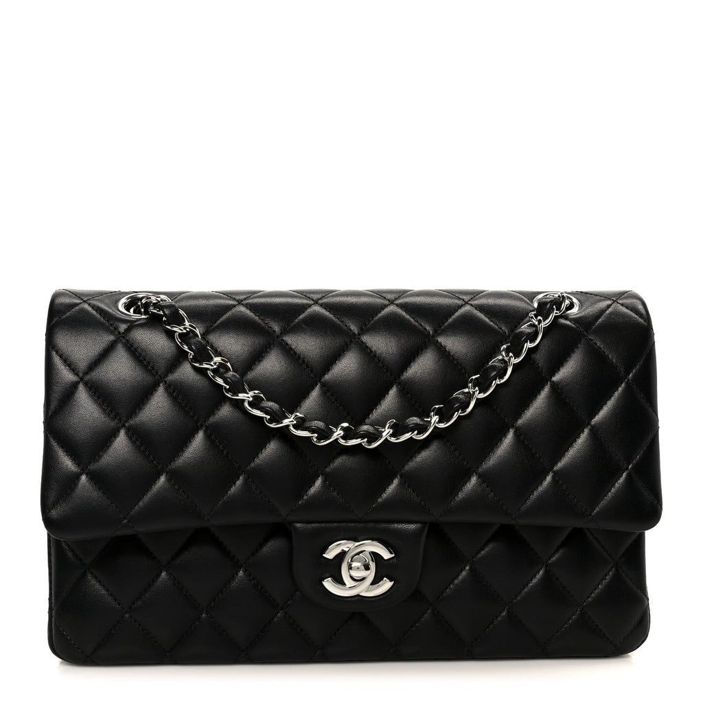 Lambskin Quilted Medium Double Flap Black