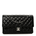 Lambskin Quilted Medium Double Flap Black